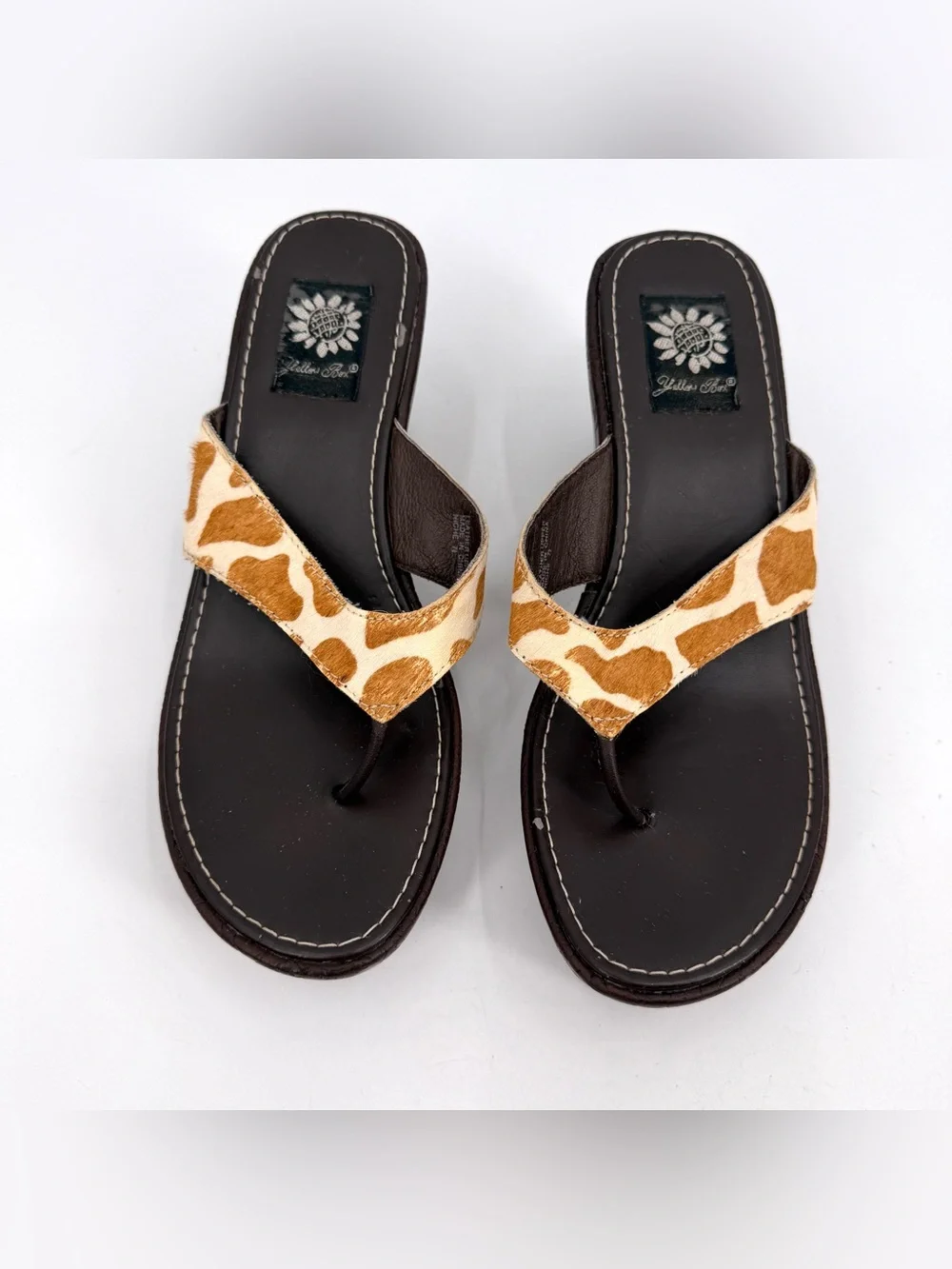 Yellow Box Sandals Women’s 7.5 Giraffe Straps Wedge Platform Flip Flops READ